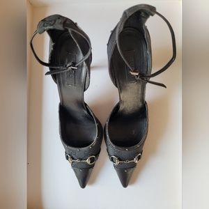 Gucci Black GG canvas & leather studded horsebit